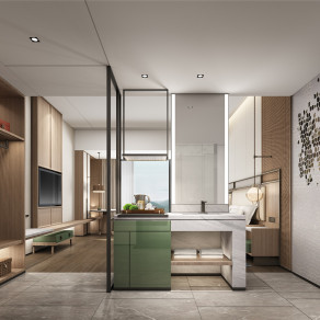 现代美容院大厅 走道 前台 沙发 台灯 窗帘